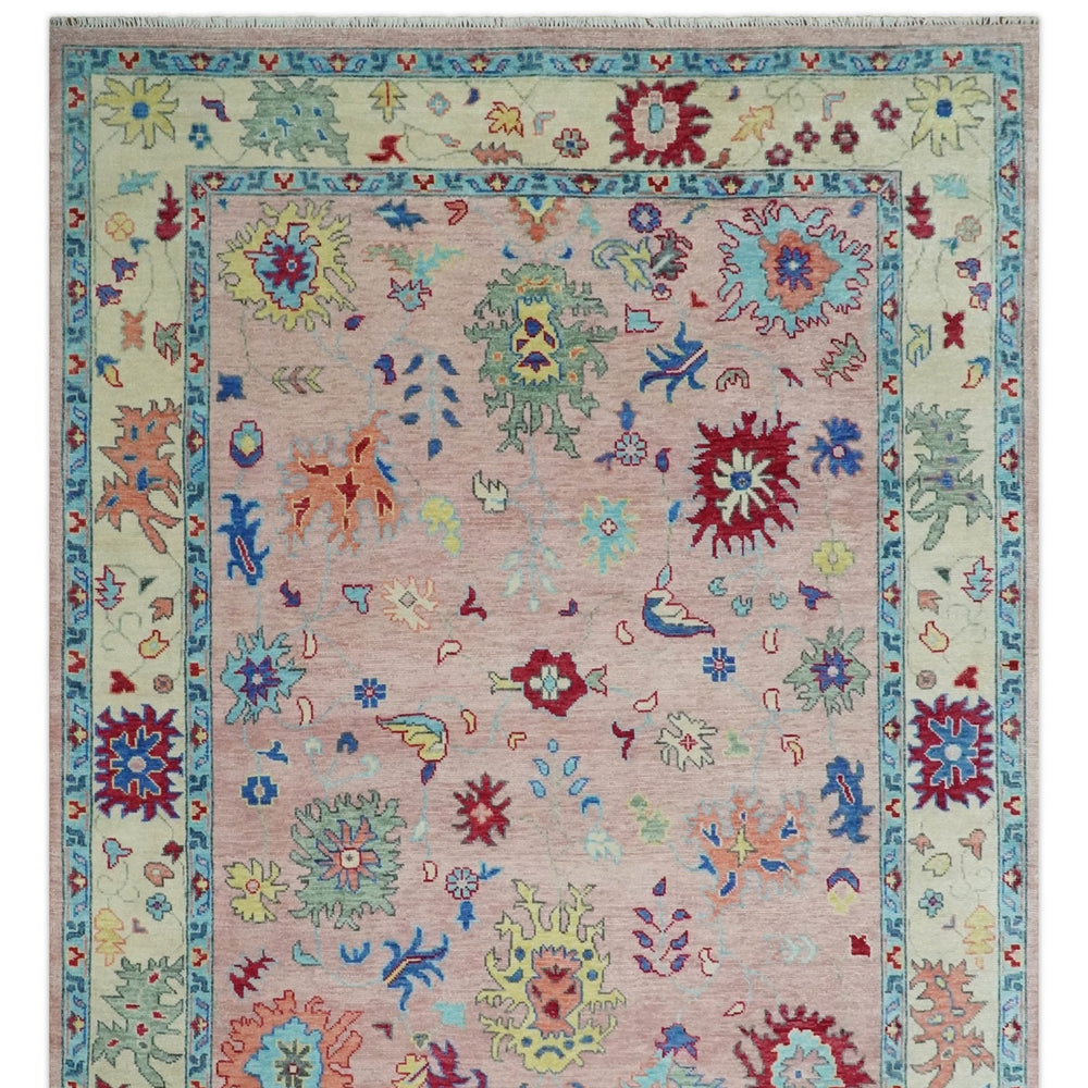 Modern Pink Rug 8x10 and 9x12 Wool Colorful Hand knotted Oushak Area Rug