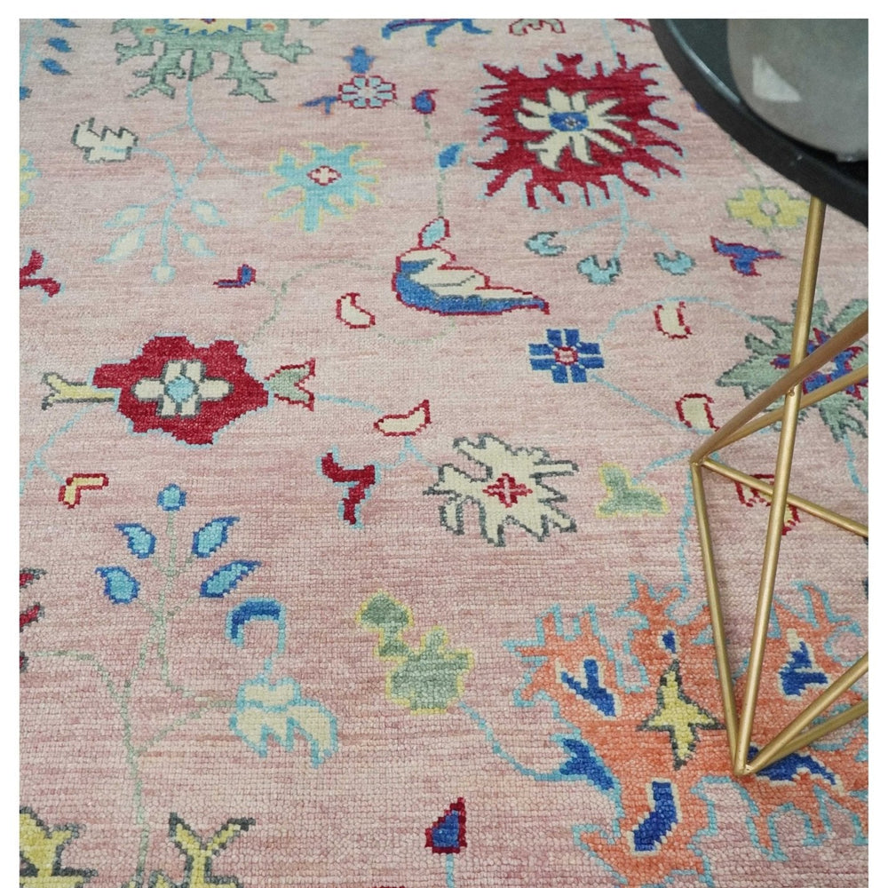 Modern Pink Rug 8x10 and 9x12 Wool Colorful Hand knotted Oushak Area Rug