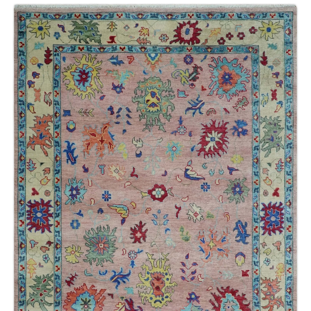 Modern Pink Rug 8x10 and 9x12 Wool Colorful Hand knotted Oushak Area Rug