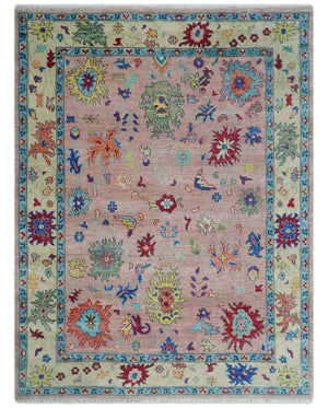 Modern Pink Rug 8x10 and 9x12 Wool Colorful Hand knotted Oushak Area Rug