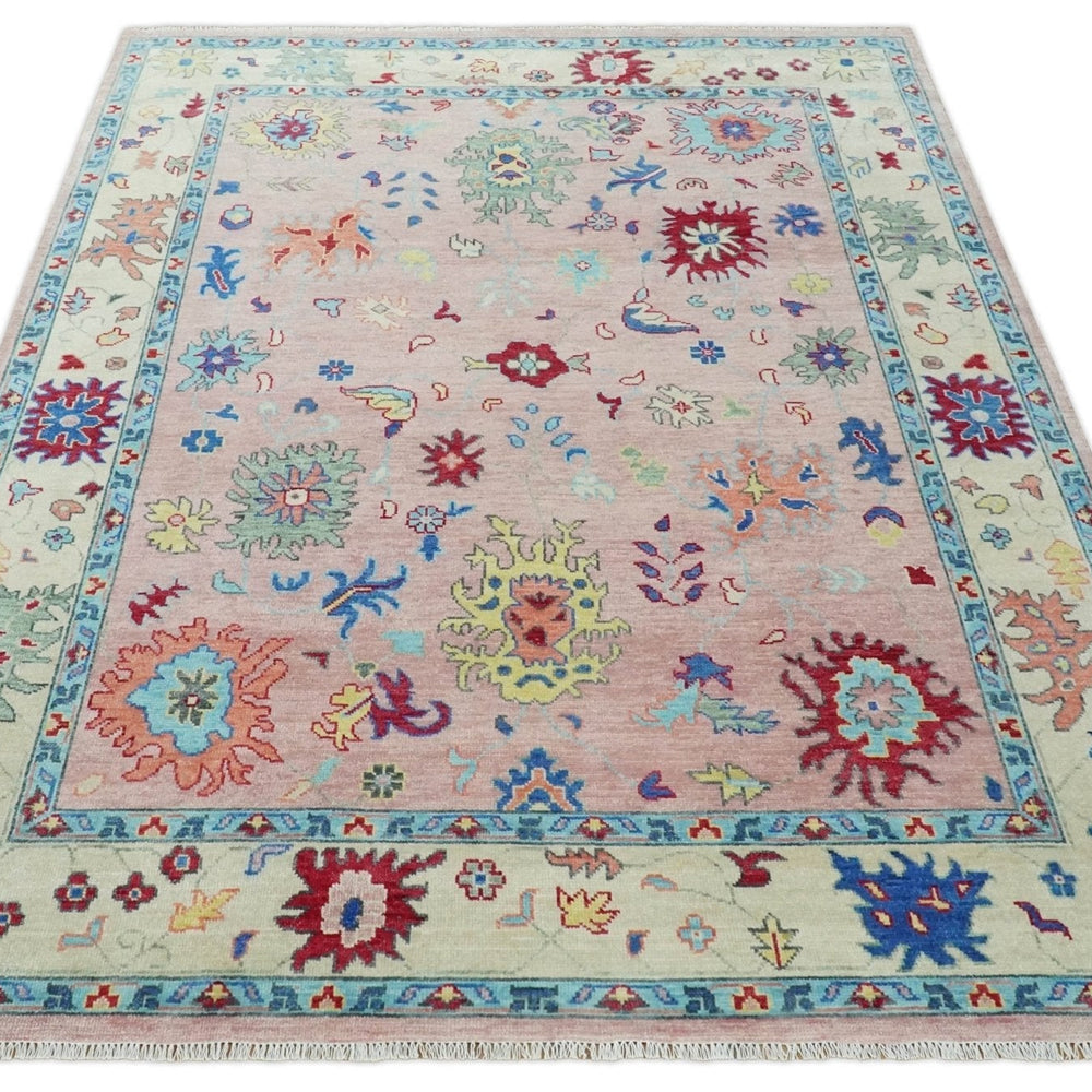 Modern Pink Rug 8x10 and 9x12 Wool Colorful Hand knotted Oushak Area Rug