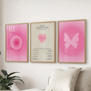 Pink Aura 3 Piece Art Prints Set. Motivational Decor for Girls’ Bedroom or Dorm