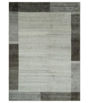 Modern 6x8 Ivory and Silver Wool Hand Woven Area Rug