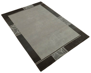 Modern Scandinavian 6x8 Silver and Charcoal Wool Hand Woven Area Rug