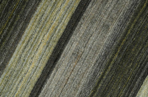 Modern Stripes 5x7 Antique Moss Green and Gray Wool Hand Woven Area Rug
