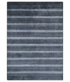 Modern Stripes Design 5x7 Charcoal and Silver Wool Hand Woven Area Rug