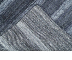Modern Stripes Design 5x7 Charcoal and Silver Wool Hand Woven Area Rug