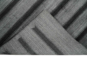 Modern Scandinavian Stripes Style 5x7 Silver and Gray Wool Hand Woven Area Rug