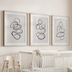Abstract Line Art Wall Art Set of 3. Minimalist Figure Drawings