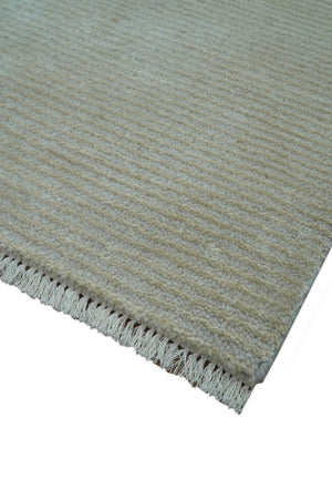 Modern Solid Design Beige Hand Knotted Wool And Silk Rug