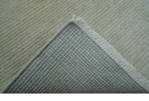 Modern Solid Design Beige Hand Knotted Wool And Silk Rug