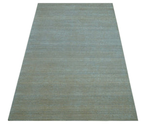 Modern Solid Design Green And Blue 5x8 Hand Knotted Wool Area Rug