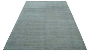 Modern Solid Design Silver Hand Knotted 9x12 Wool Area Rug