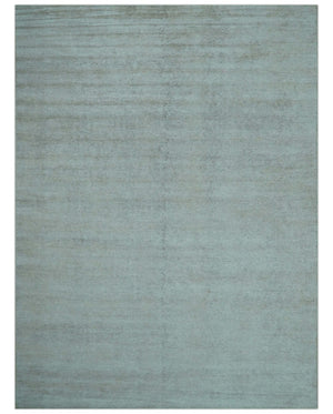 Modern Solid Design Silver Hand Knotted 9x12 Wool Area Rug