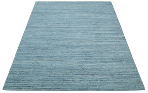 Modern Solid Handloom Aqua and Silver 8x10 Contemporary Wool Area Rug