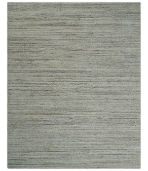 Modern Solid Self Design Abstract Handloom Ivory, Silver and Brown 8x10 Contemporary Wool Area Rug | TRD10282810S