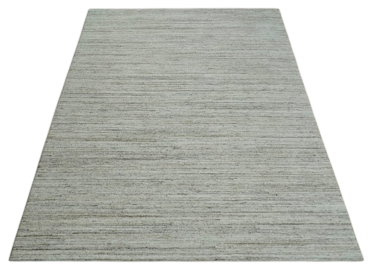 Modern Solid Self Design Abstract Handloom Ivory, Silver and Brown 8x10 Contemporary Wool Area Rug | TRD10282810S