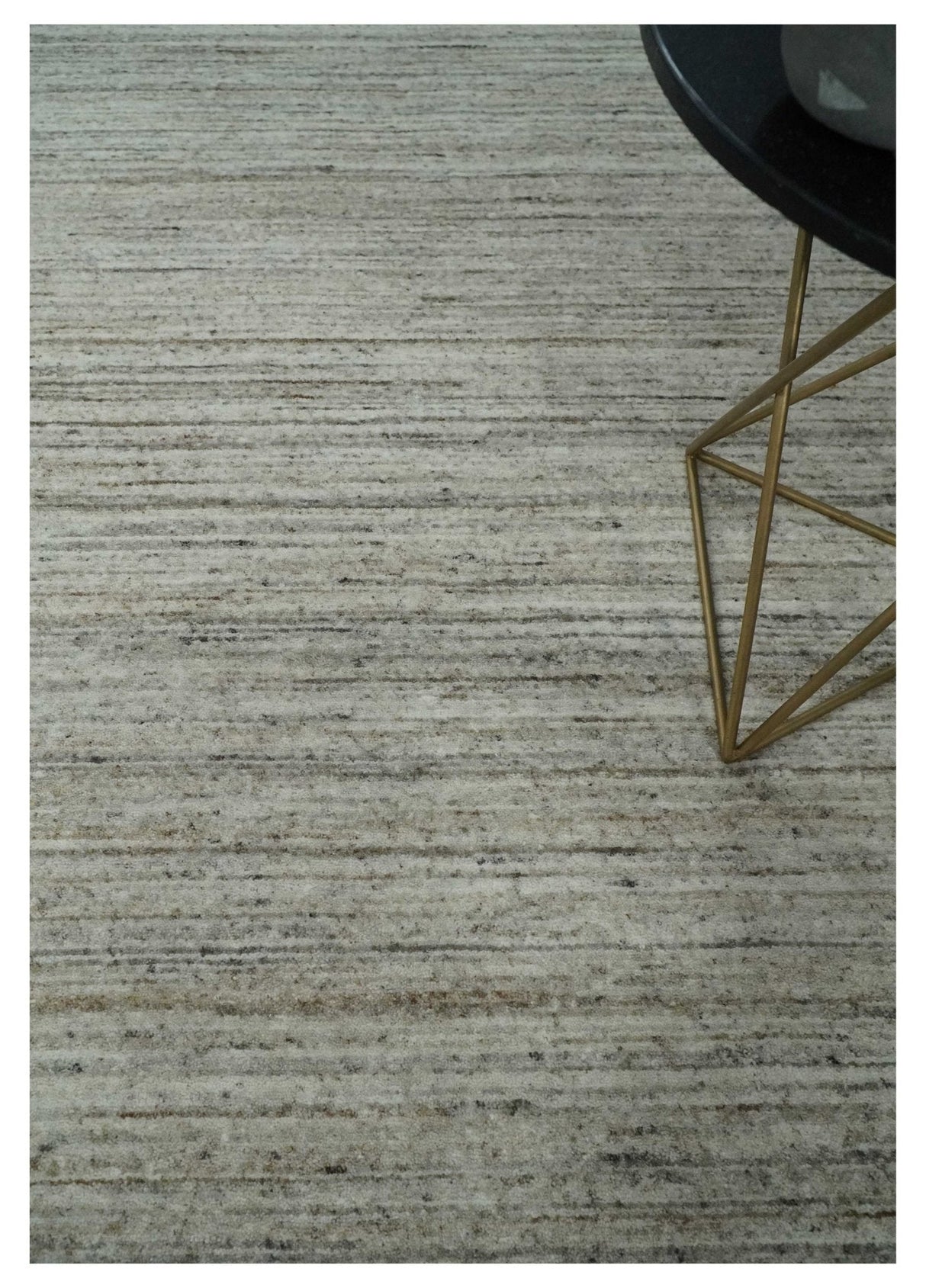 Modern Solid Self Design Abstract Handloom Ivory, Silver and Brown 8x10 Contemporary Wool Area Rug | TRD10282810S