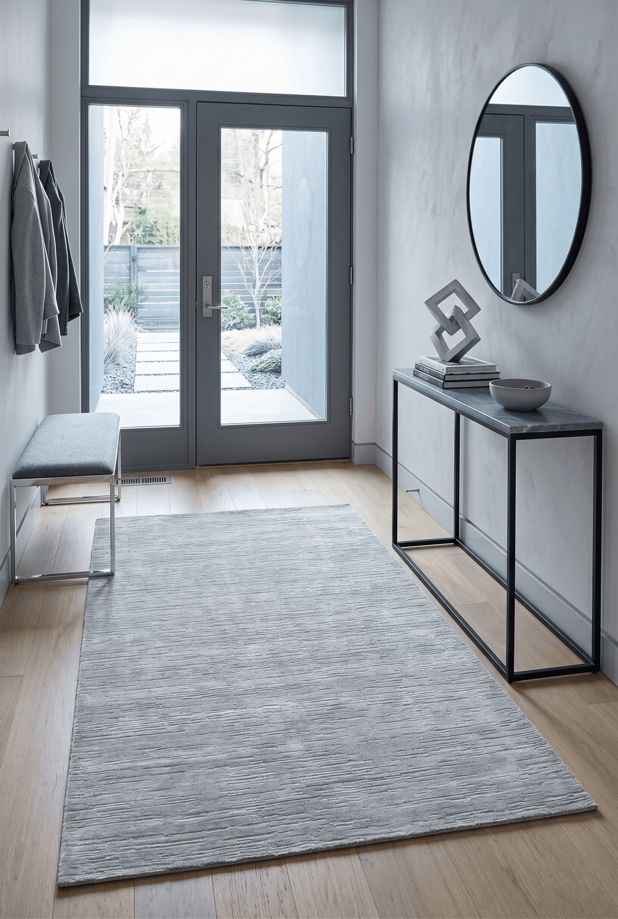 Modern Solid Silver Hand Loom Wool 5x8 Area Rug