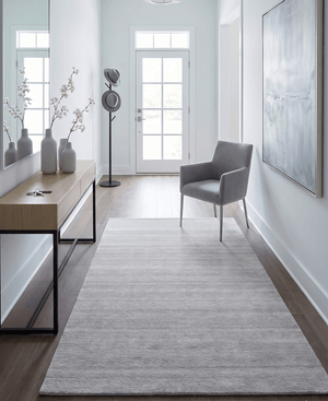 Modern Solid Silver Hand Woven Wool and Viscose Rug