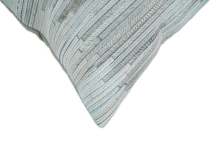 Modern Stripes Ivory and Gray Genuine leather Pillow with Insert, Cushion | PL16