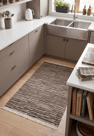 Modern Stripes Pattern Brown Hand Knotted Wool 2x3 Area Rug