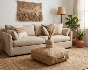 Modern Style Hand Braided Gold Jute Square Pouf
