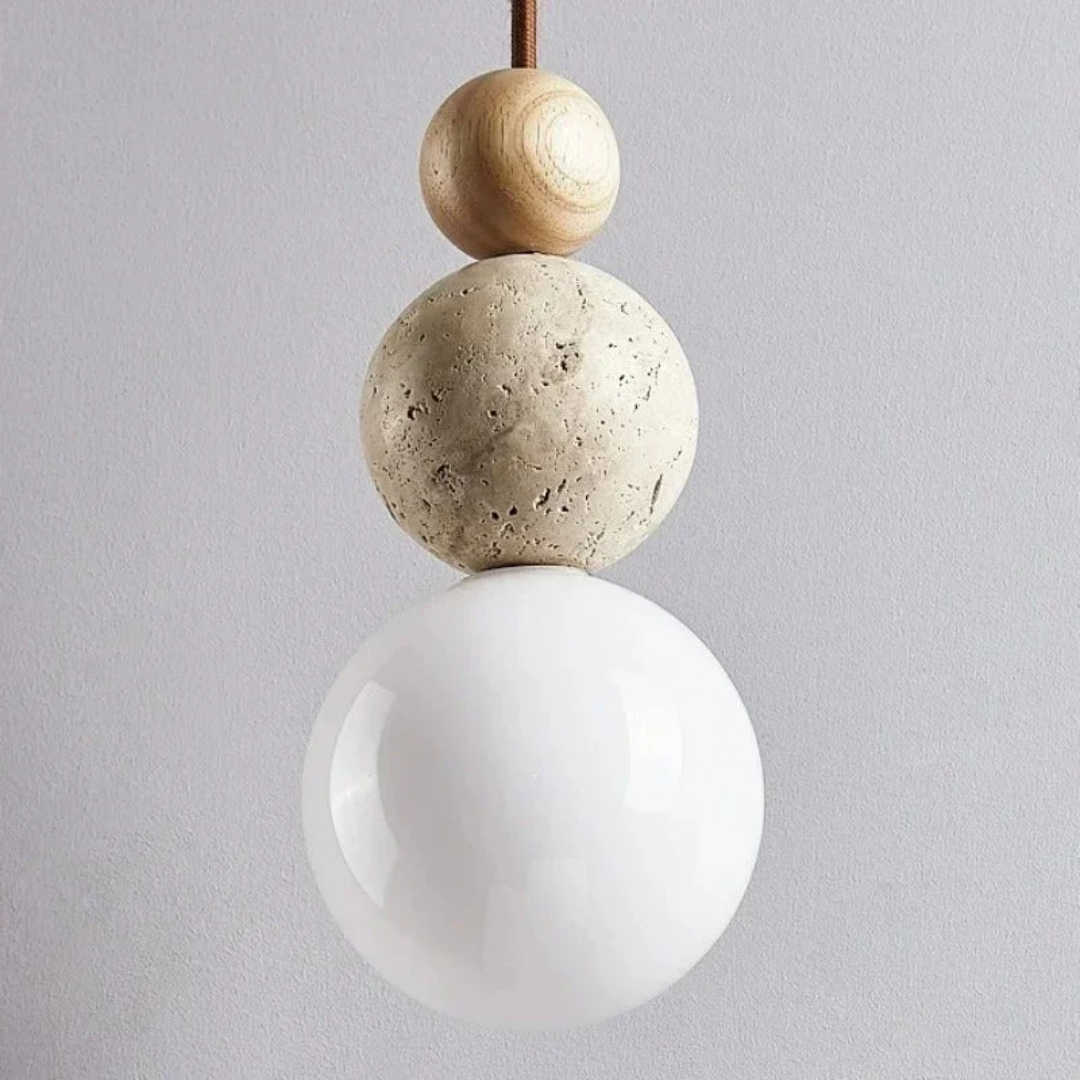 Travertine Wood Pendant Light G9 Modern Natural Ceiling Lamp 23cm