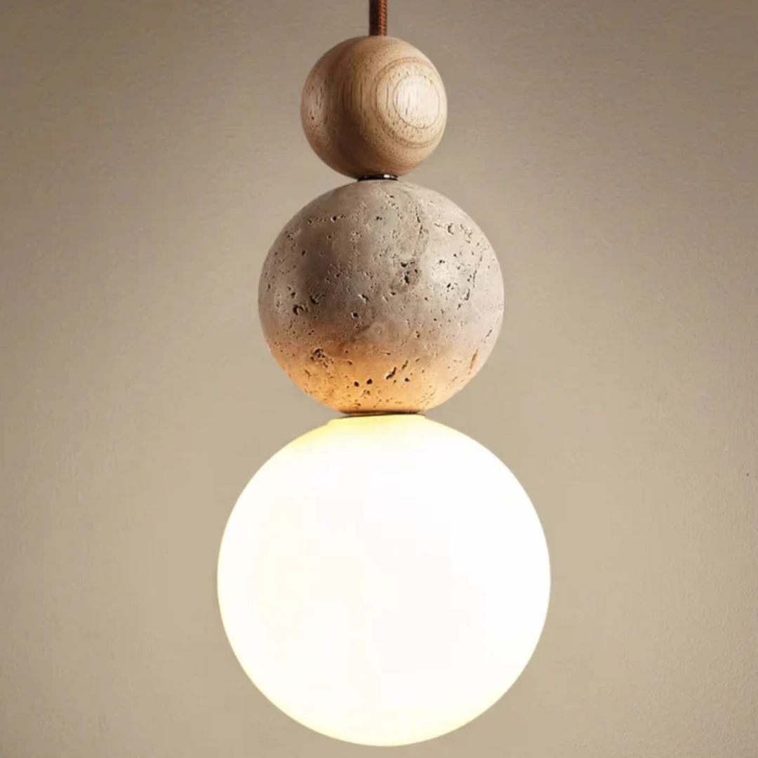 Travertine Wood Pendant Light G9 Modern Natural Ceiling Lamp 23cm
