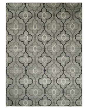 Modern Trellis Channel 6x8 Silver and Brown Natural Wool Hand Woven Rug