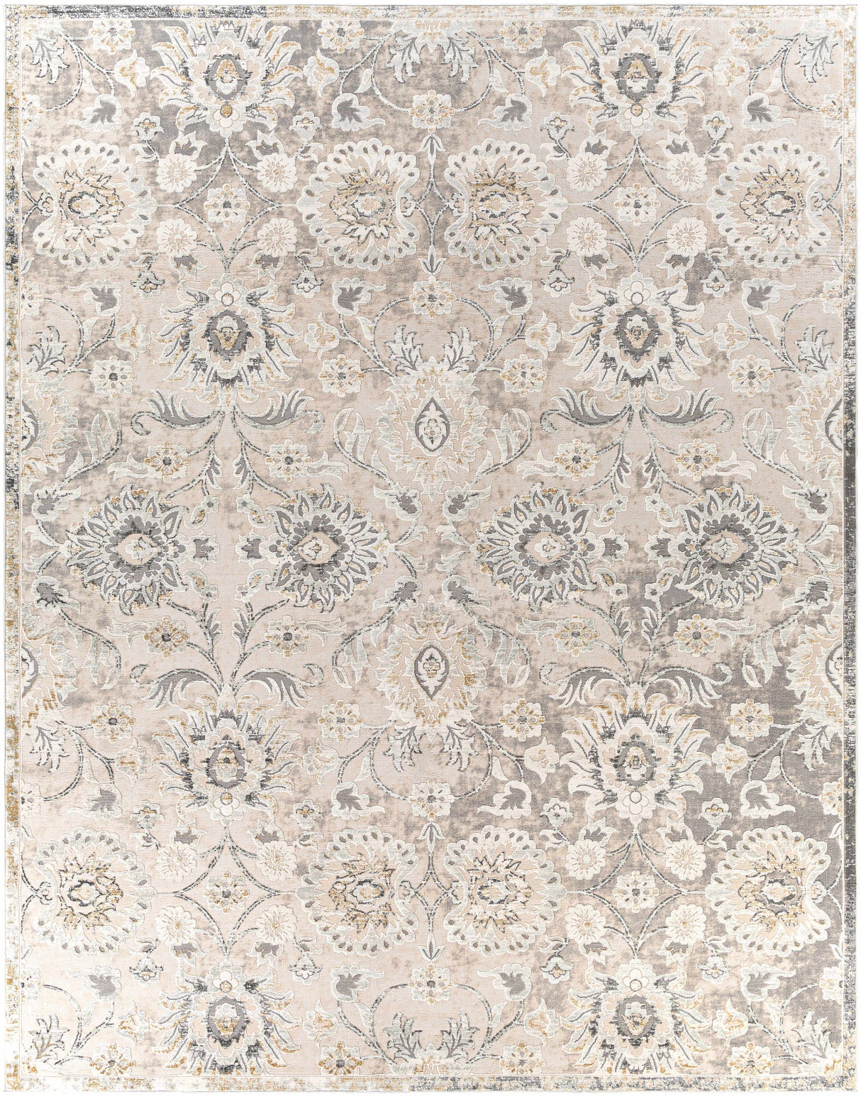 Moelfre Neutral Damask Area Rug