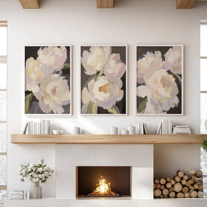 Moody Pink and White Peonies Art. Floral Set of 3 Prints