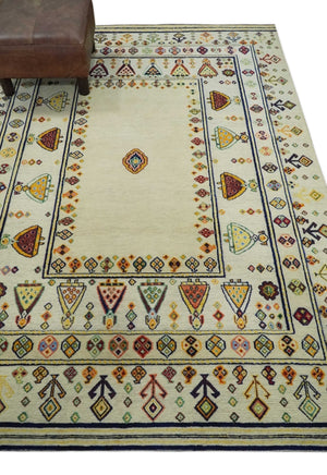Tribal Art 5x7 Ivory and Beige Wool Hand Woven Southwestern Gabbeh Rug