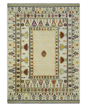 Tribal Art 5x7 Ivory and Beige Wool Hand Woven Southwestern Gabbeh Rug