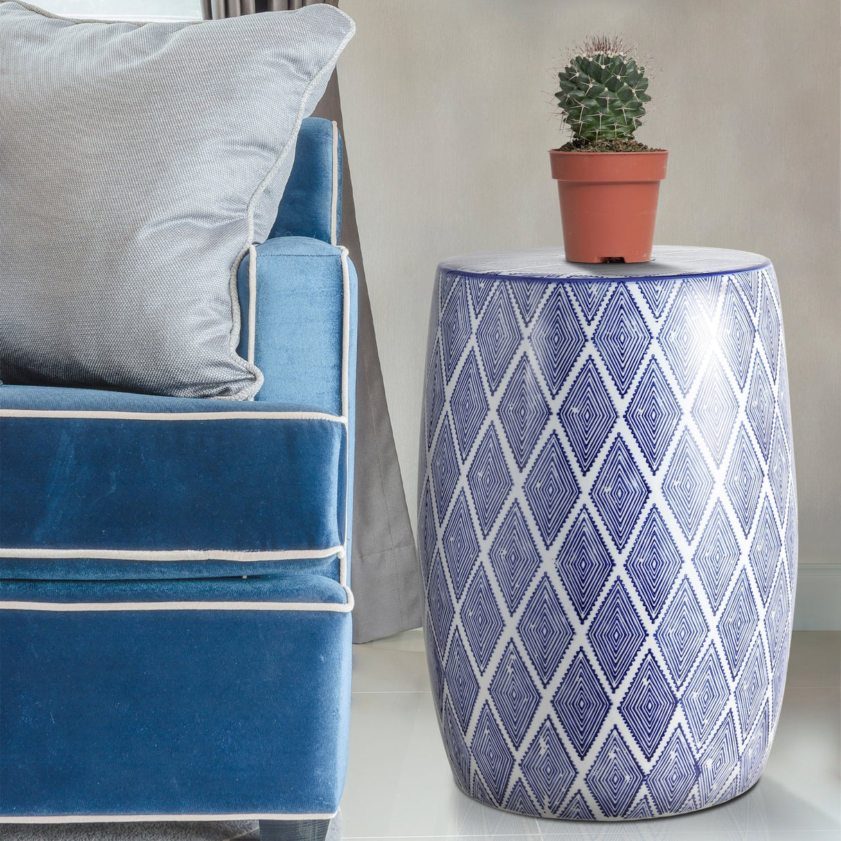Moroccan ceramic drum garden stool artisan - Tuesday Morning - Outdoor Tables