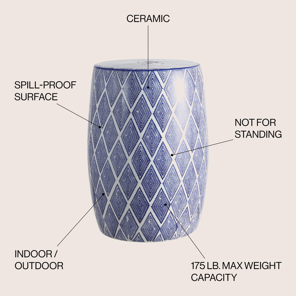 Moroccan ceramic drum garden stool artisan - Tuesday Morning - Outdoor Tables