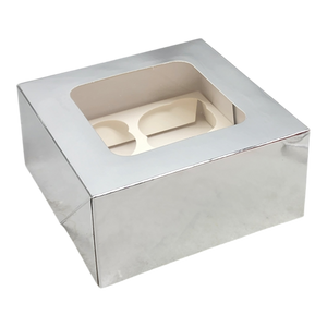 Bakery Box - 4 Cup Cakes or Cookies - Silver Foil