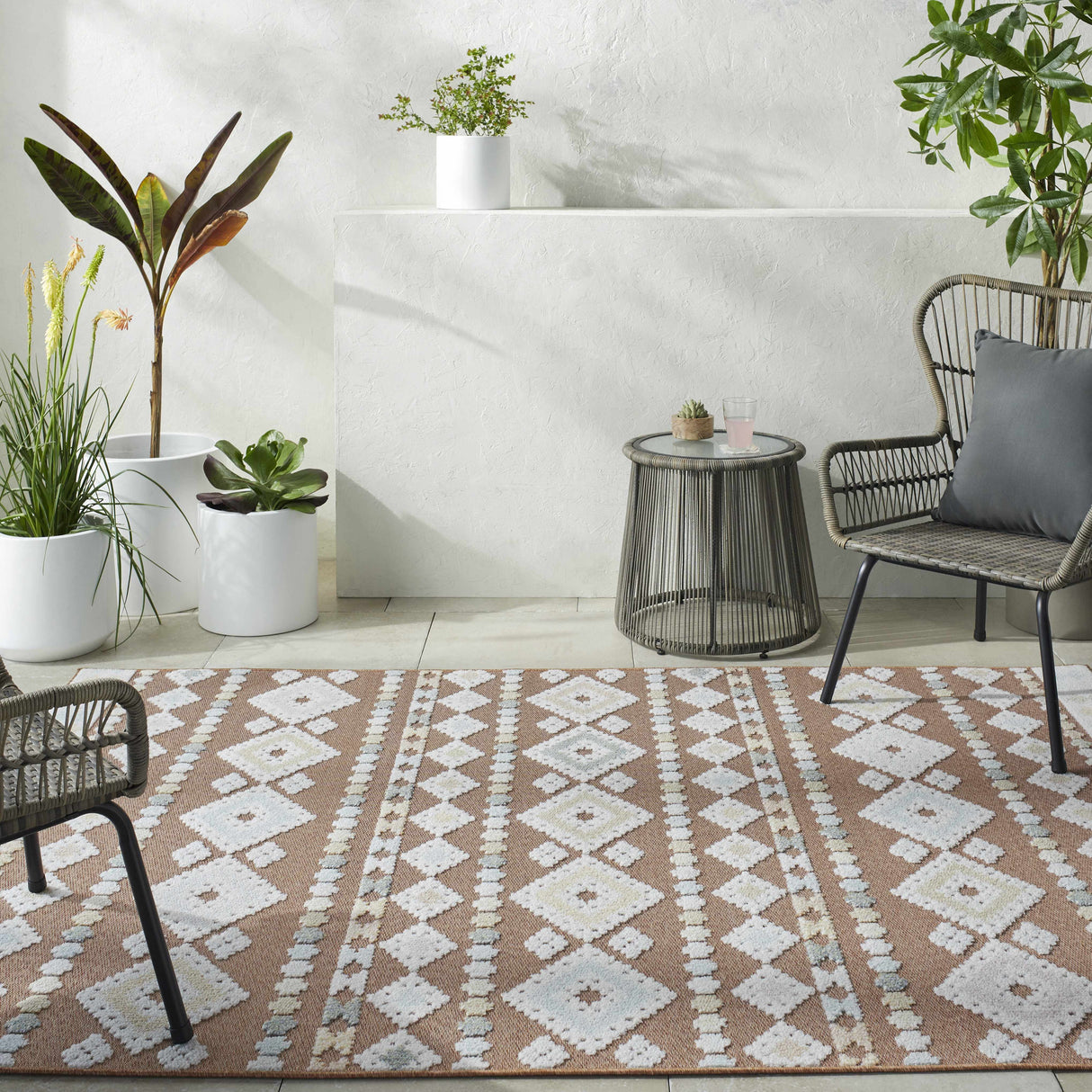 Metta Rust Outdoor Area Rug - Clearance