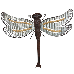 Galvanized Dragonfly Wall Decor With Bead Accents
