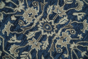Multi Size Hand Tufted Blue and Beige Traditional Medallion 8x10, 9x12 Antique Style Rug, Kids, Living Room and Bedroom Rug | TRD6441