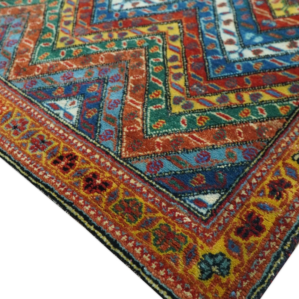 Multicolor Modern Chevron Design 7x10 Hand Knotted wool Area Rug