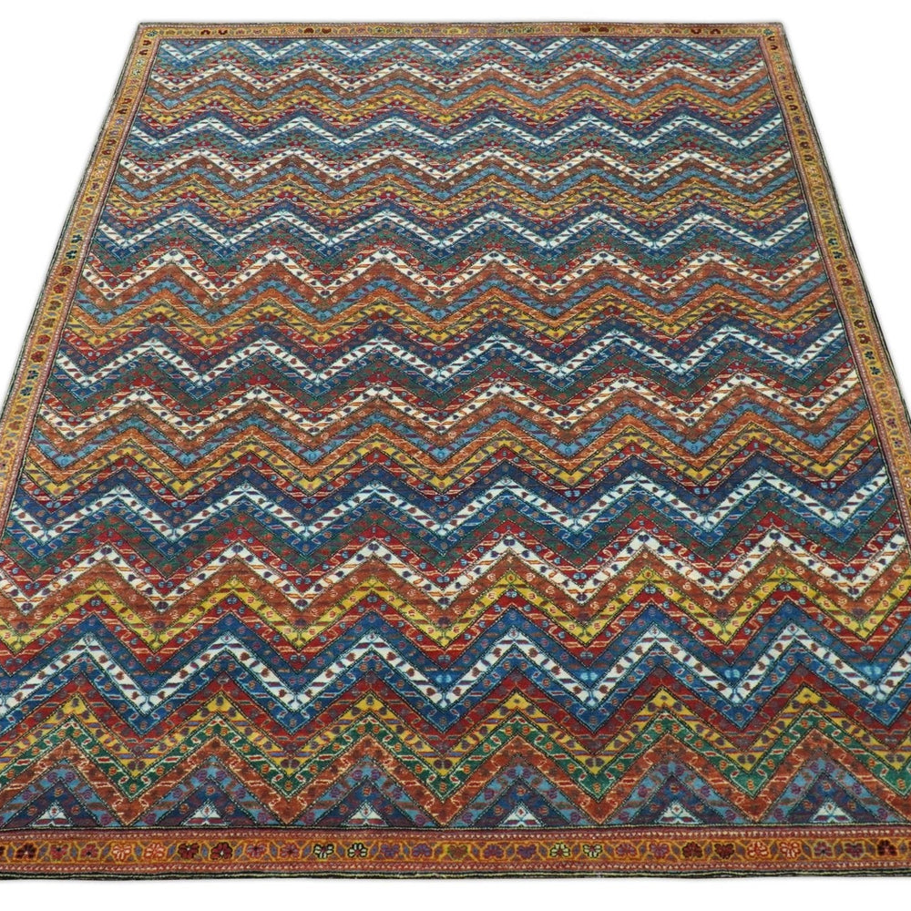 Multicolor Modern Chevron Design 7x10 Hand Knotted wool Area Rug