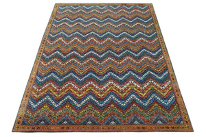 Multicolor Modern Chevron Design 7x10 Hand Knotted wool Area Rug