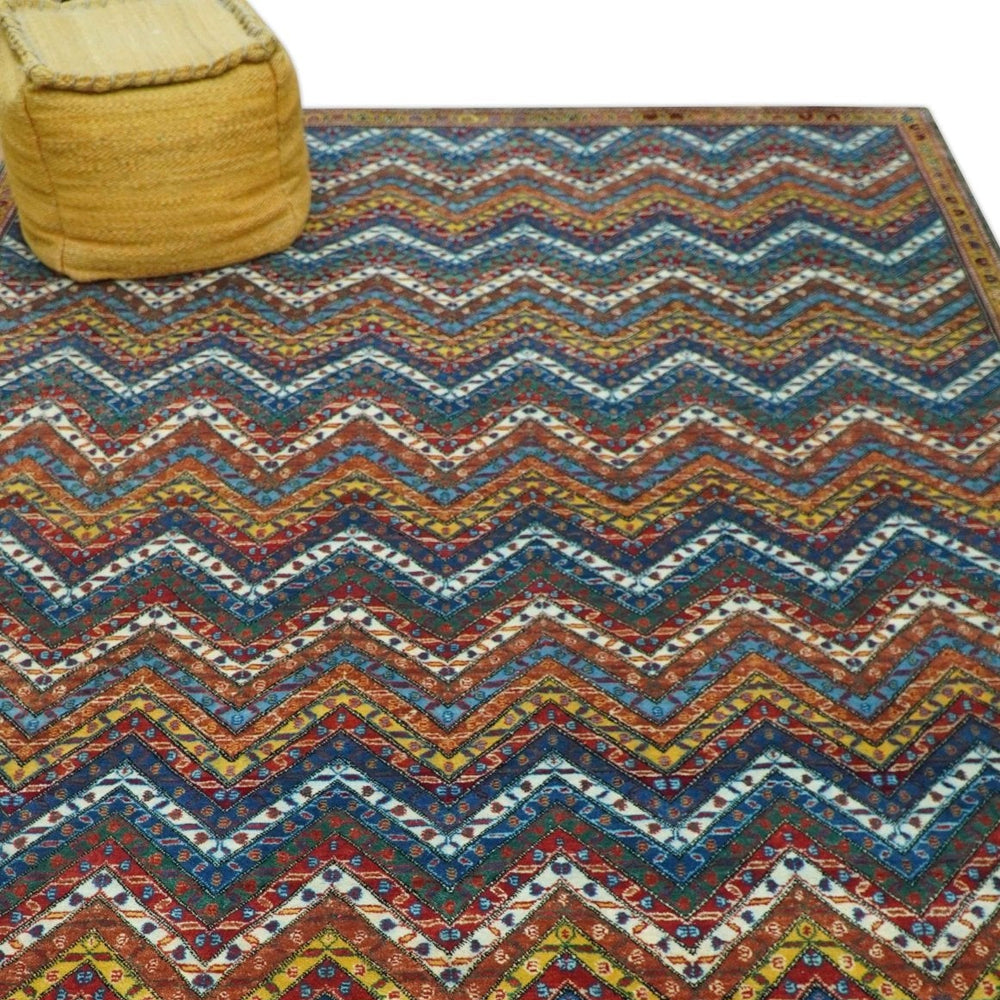 Multicolor Modern Chevron Design 7x10 Hand Knotted wool Area Rug
