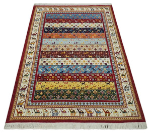 5x7 Multicolor Animal Brid Wool Hand Made Southwestern Lori Rug