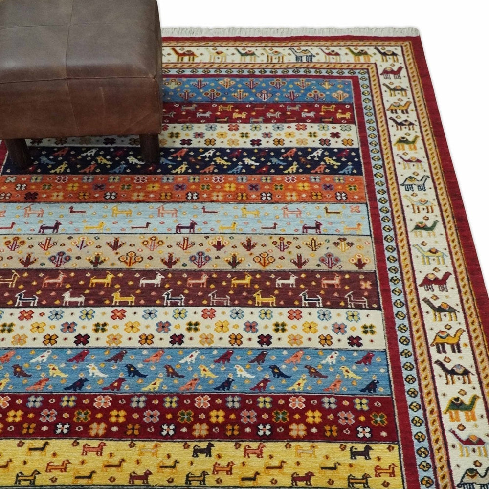 5x7 Multicolor Animal Brid Wool Hand Made Southwestern Lori Rug