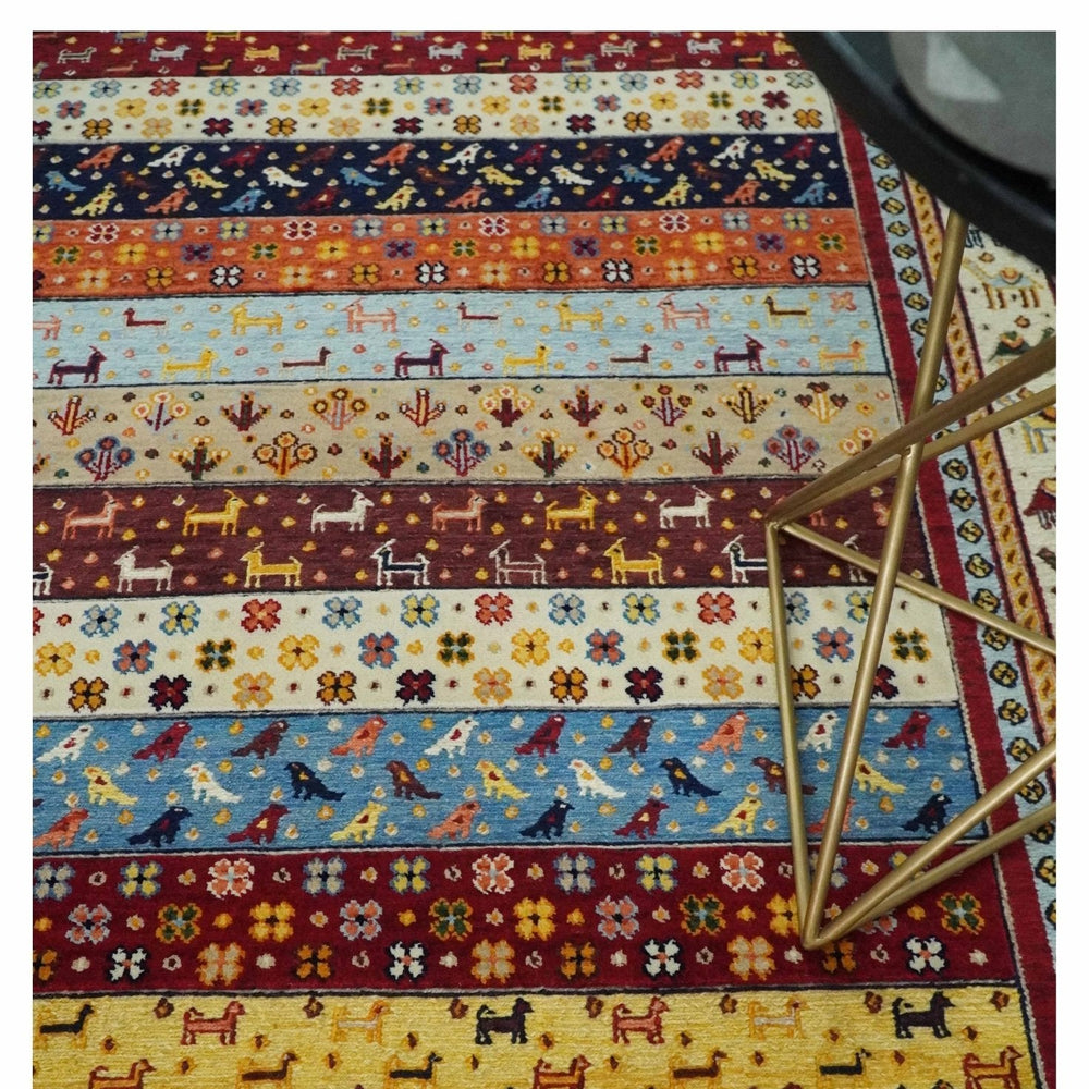 5x7 Multicolor Animal Brid Wool Hand Made Southwestern Lori Rug