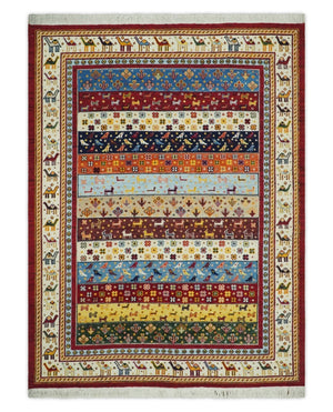 5x7 Multicolor Animal Brid Wool Hand Made Southwestern Lori Rug