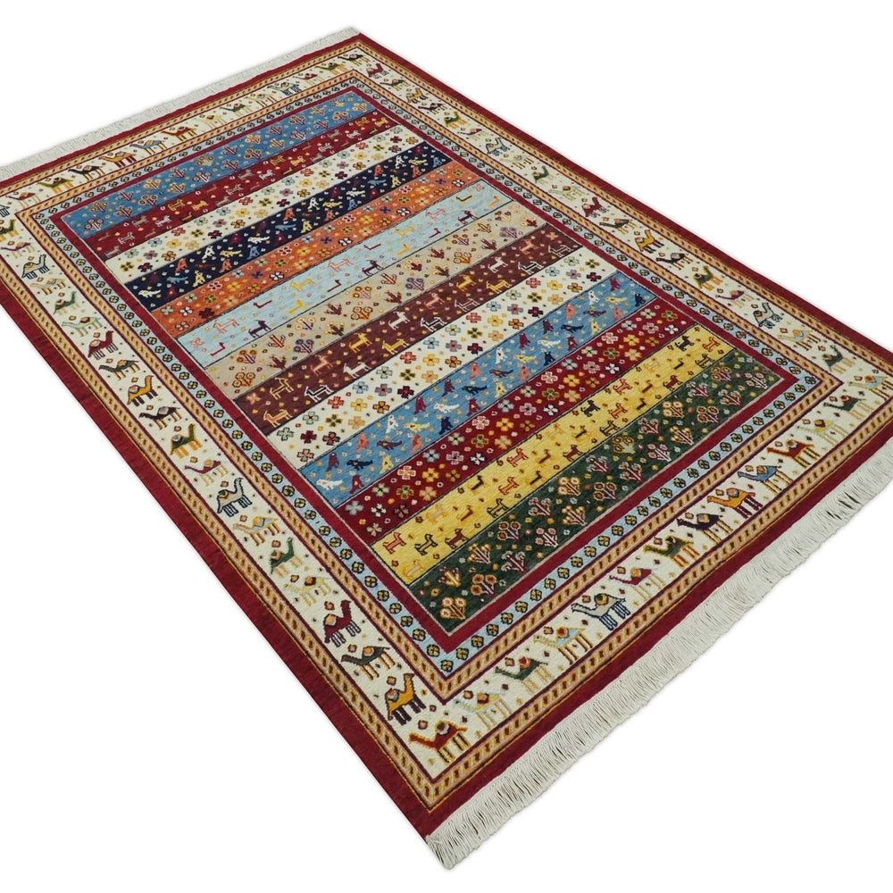 5x7 Multicolor Animal Brid Wool Hand Made Southwestern Lori Rug