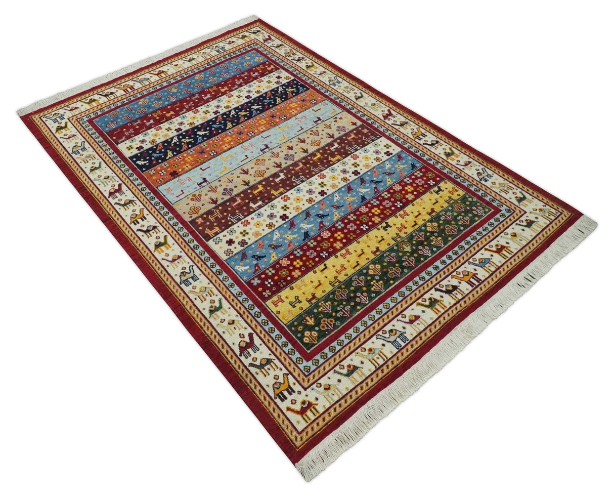 5x7 Multicolor Animal Brid Wool Hand Made Southwestern Lori Rug